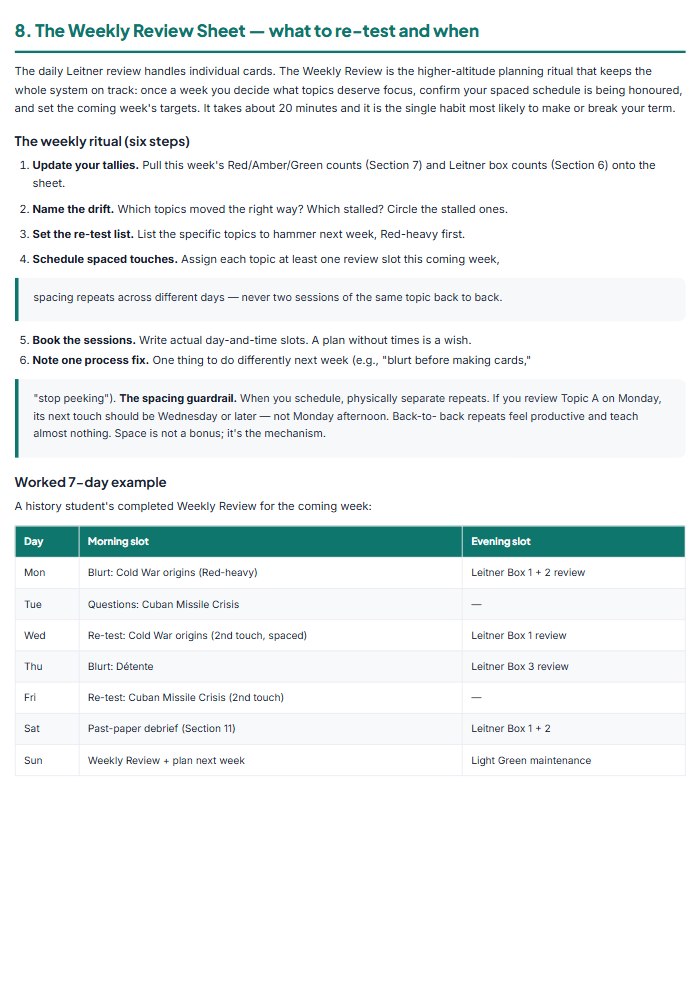 Active Recall Study System: Printable Workbook + Sheets — sample page 3