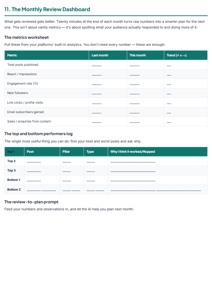 AI Content Marketing Playbook: Calendar & Prompts — sample page 1