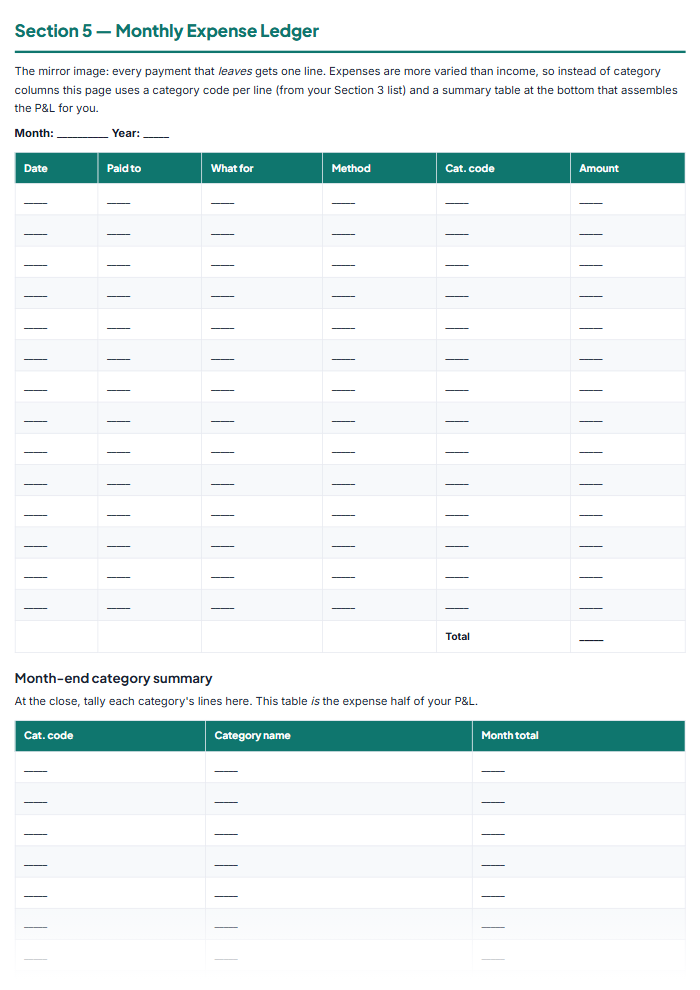 Bookkeeping Templates for Small Business: Ledgers & P&L — sample page 1