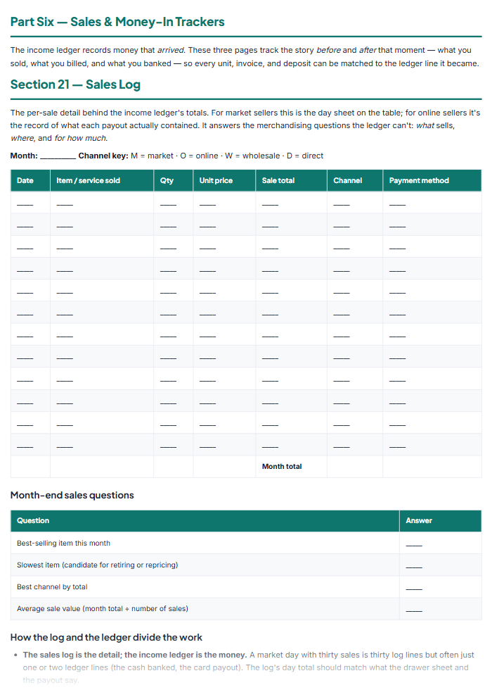Bookkeeping Templates for Small Business: Ledgers & P&L — sample page 3