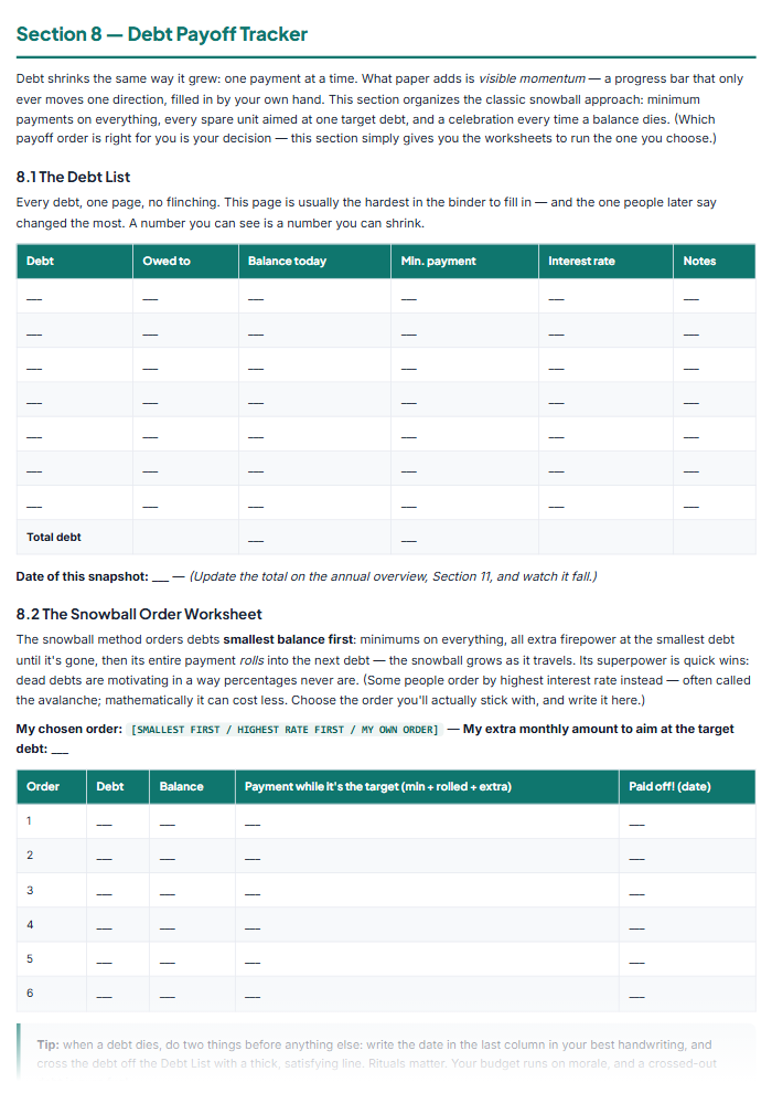 Budget Binder Printables: Bill Tracker, Paycheck & Savings — sample page 3