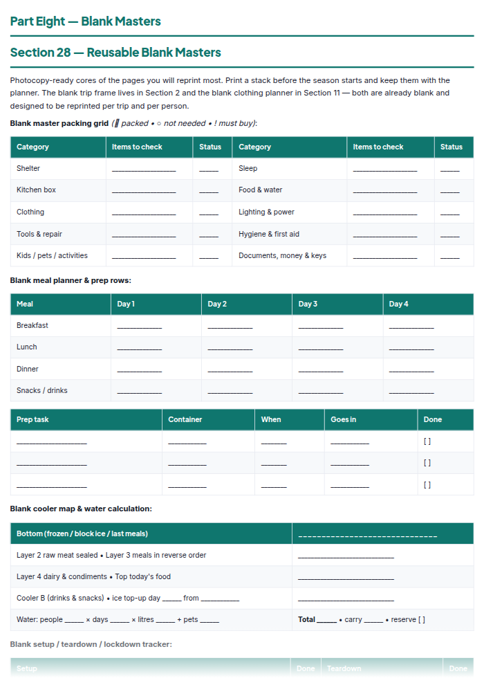 Camping Checklist & Trip Planner Printables (PDF Pack) — sample page 1