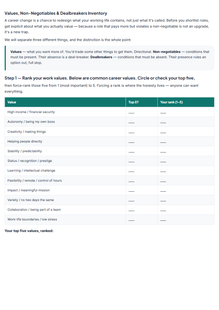 Career Change Planner: Feasibility & Runway Toolkit — sample page 3