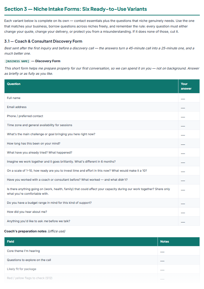 Client Intake Form Templates & Onboarding Pack โ sample page 1