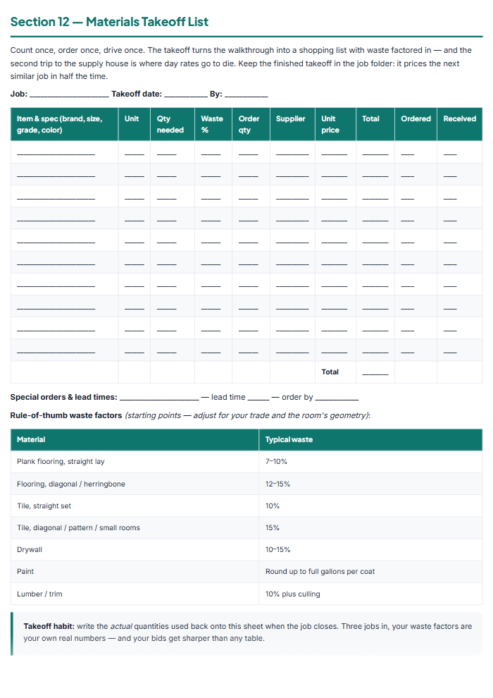 Contractor Estimate & Invoice Templates: Job Forms Pack — sample page 1