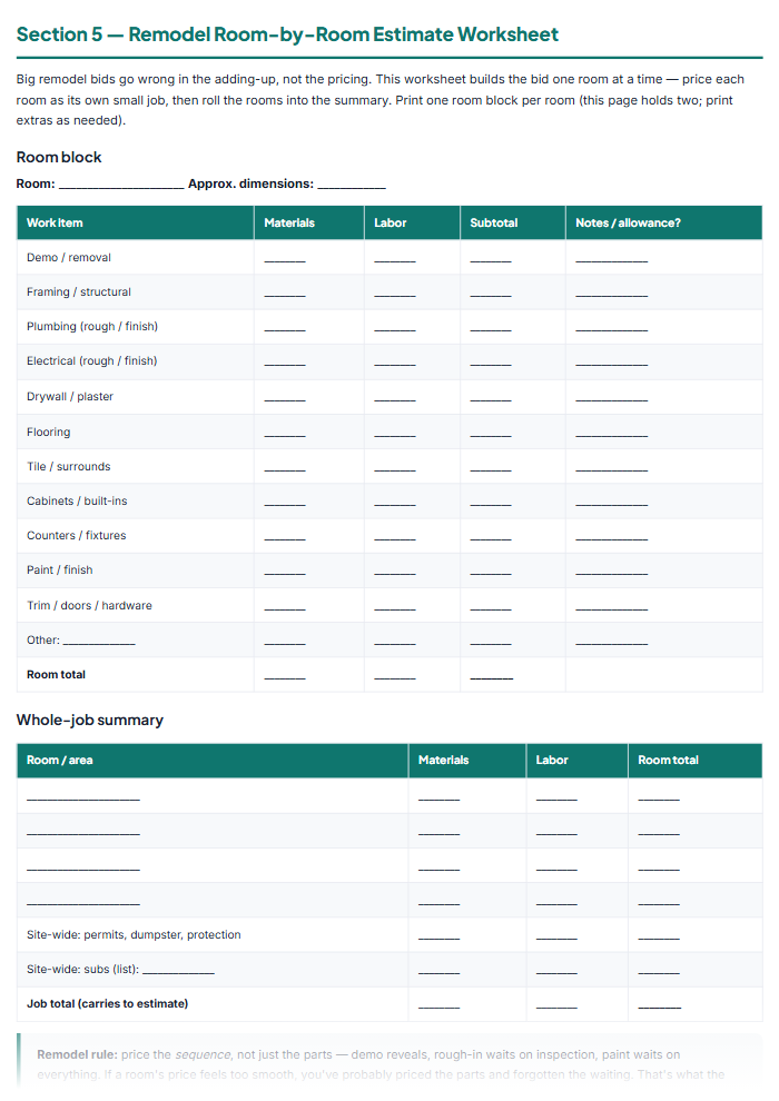 Contractor Estimate & Invoice Templates: Job Forms Pack — sample page 3