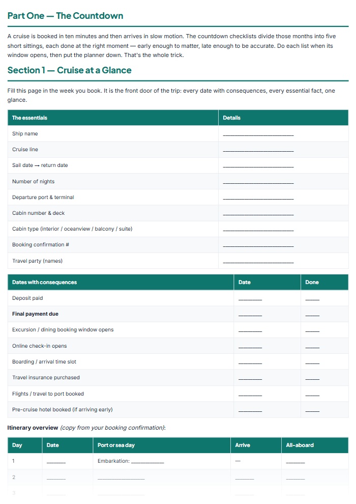 Cruise Planner Printables: Packing Lists & Trip Organizer — sample page 3