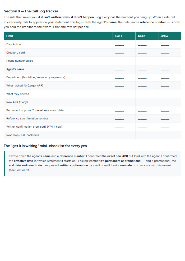 Debt Payoff Negotiation Kit: Creditor Scripts & Planner — sample page 1