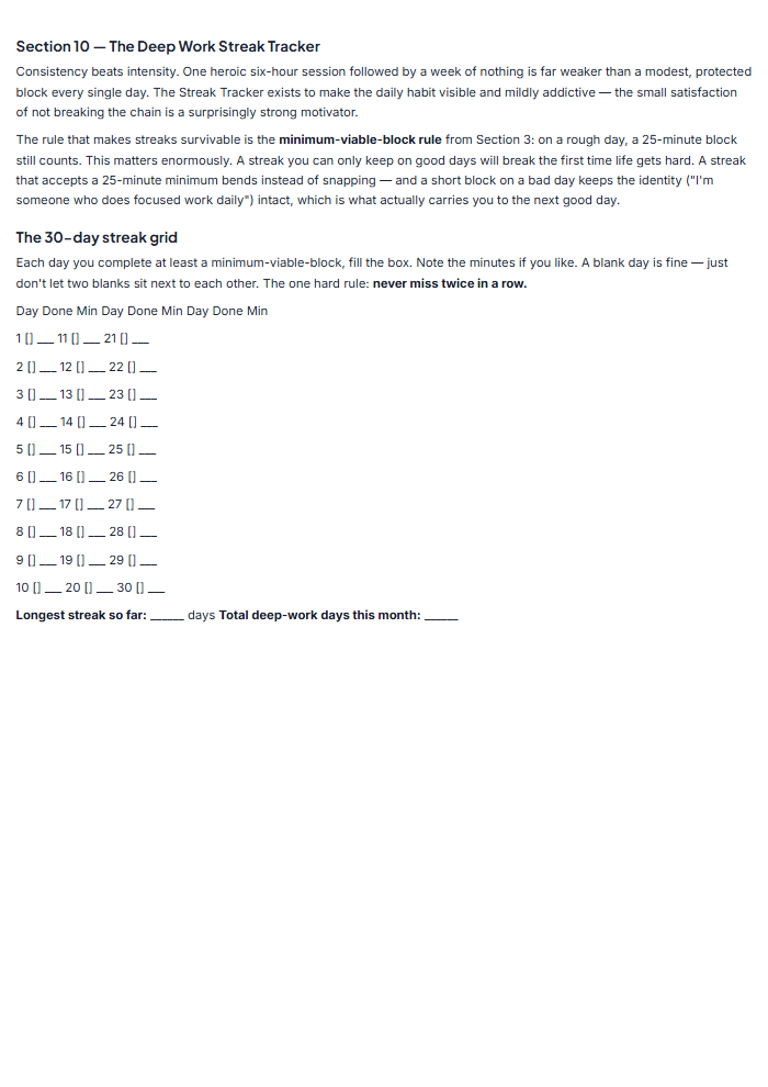 Deep Focus Time-Blocking Workbook & Distraction Planner — sample page 2