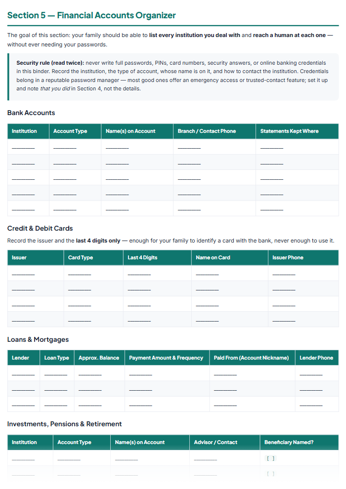 Family Emergency Binder: Important Documents Organizer — sample page 3