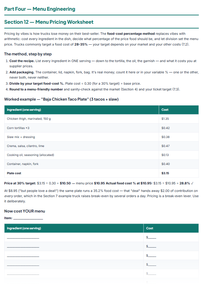 Food Truck Business Plan Template & Startup Workbook โ sample page 1