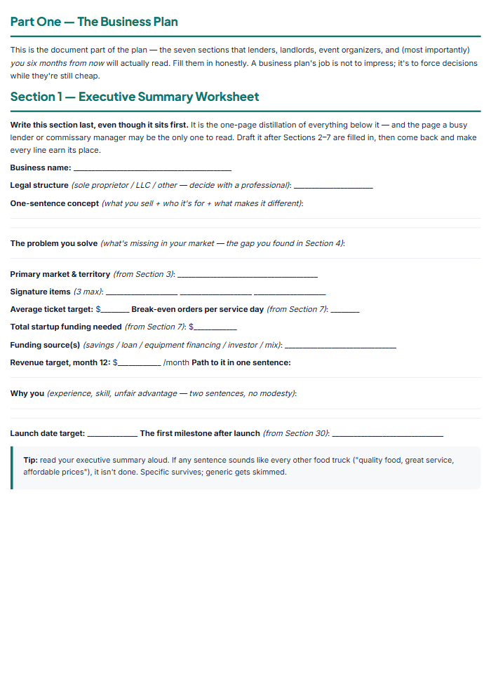 Food Truck Business Plan Template & Startup Workbook โ sample page 2