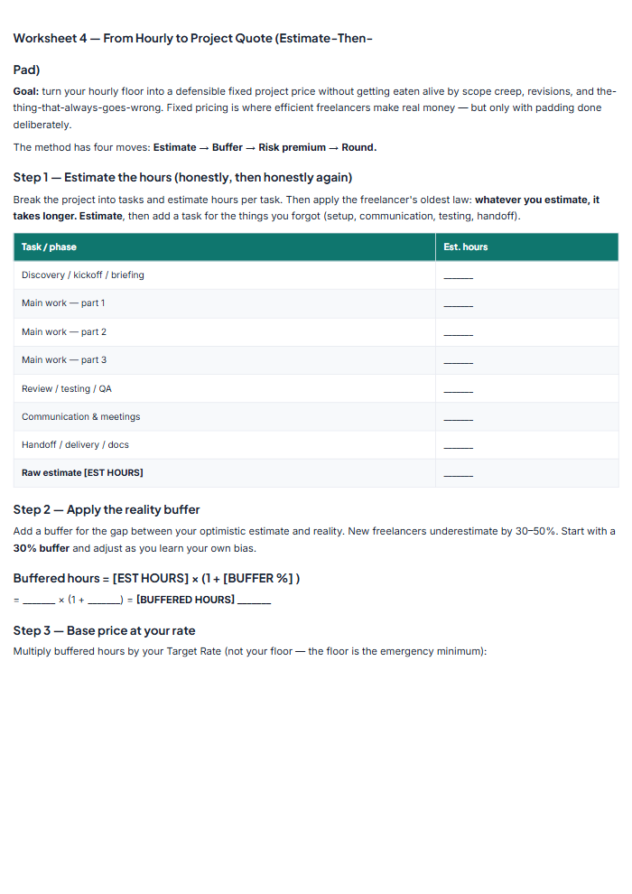 Freelance Pricing Workbook: Set & Raise Your Rates — sample page 3