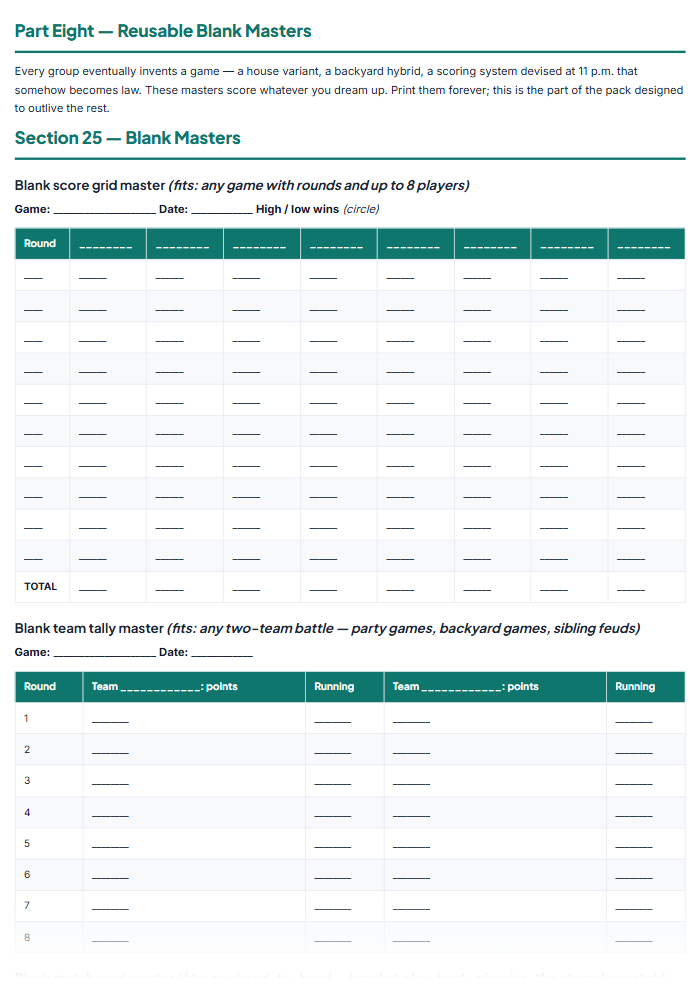 Game Night Score Sheets: Bunco, Dice & Card Game Pads โ sample page 1