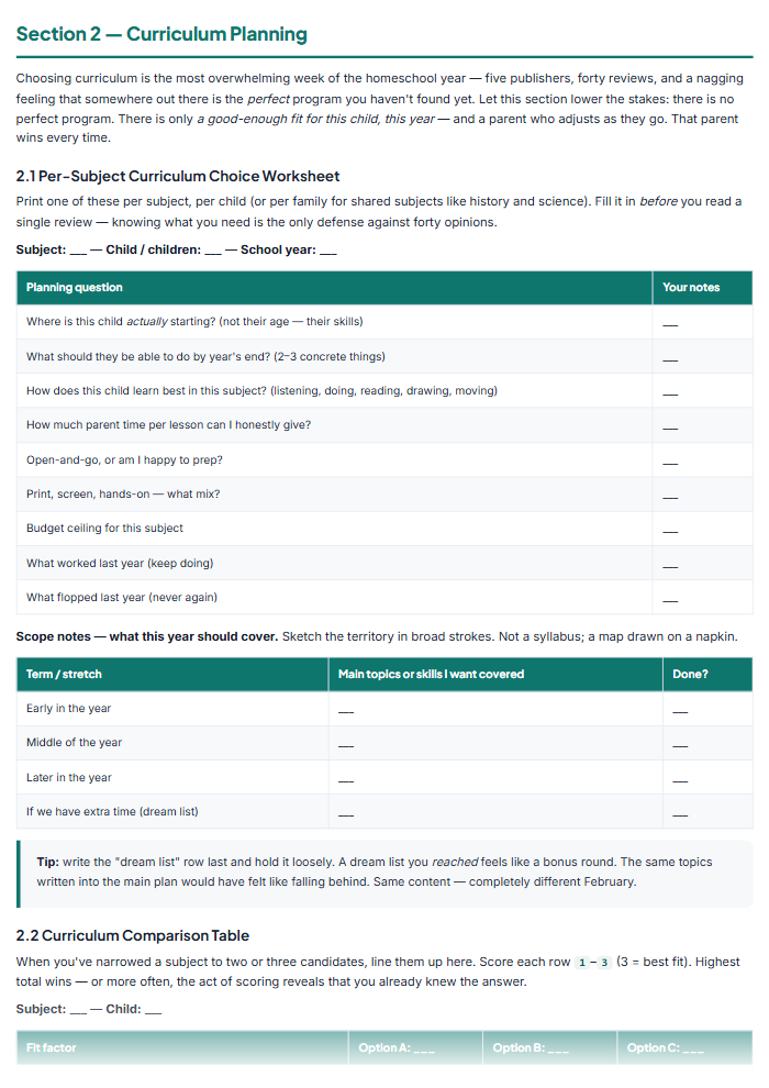 Homeschool Planner Printable: Curriculum, Lessons & Records — sample page 3