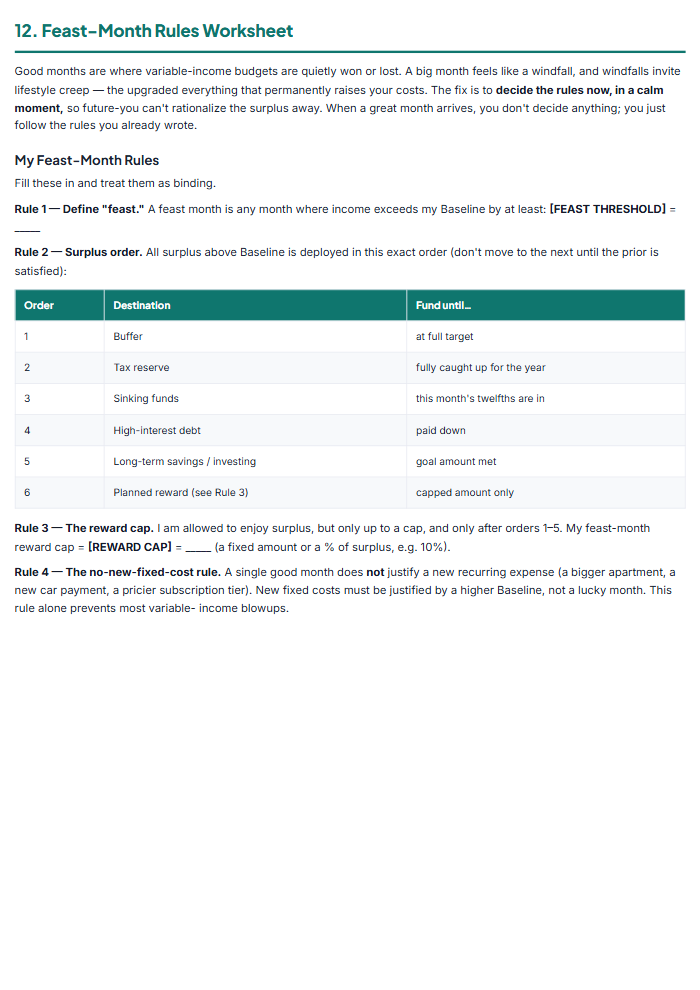 Irregular Income Budget Planner for Freelancers (PDF) β sample page 3