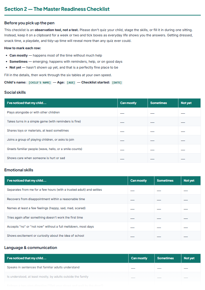 Kindergarten Readiness Checklist & Prep Workbook (Printable) โ sample page 1