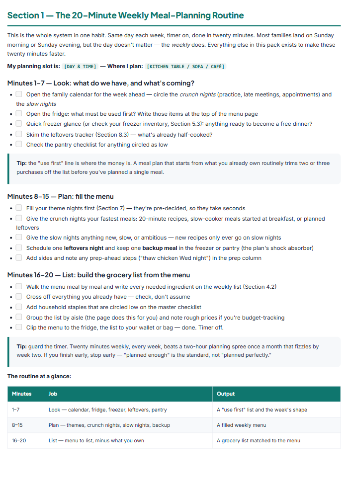 Meal Planner Printables: Menu, Grocery List & Recipe Binder โ sample page 2