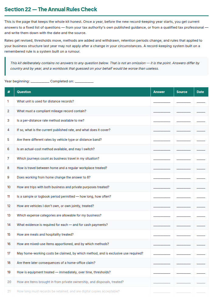 Mileage Log & Business Expense Tracker (Printable PDF) — sample page 2