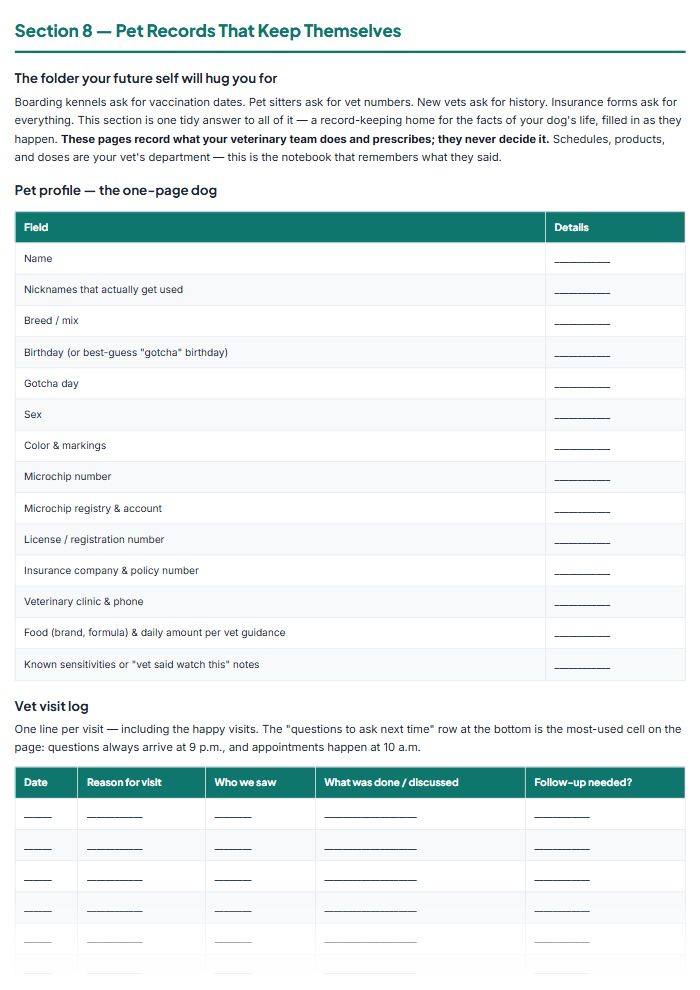New Puppy Checklist & Dog Training Log Kit (Printable PDF) — sample page 2