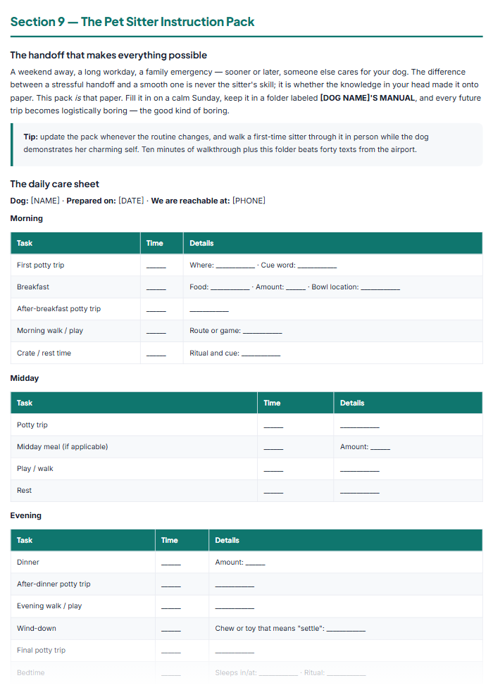 New Puppy Checklist & Dog Training Log Kit (Printable PDF) — sample page 3