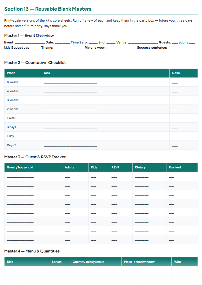 Party Planning Checklist & Event Planner Printables — sample page 1