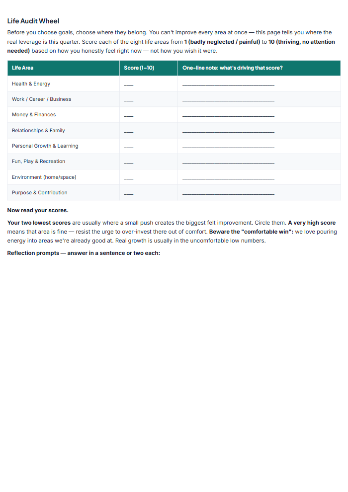 Quarterly Reset Planner: 90-Day Goal & Weekly Review System — sample page 1