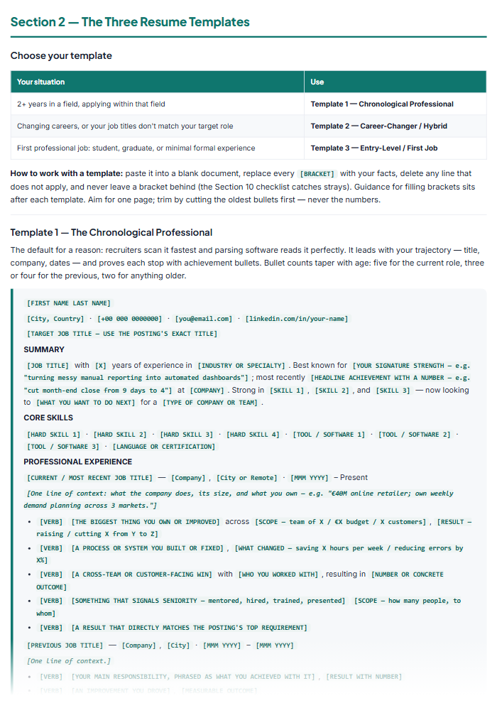 Resume Template & Cover Letter Kit + AI Resume Prompts โ sample page 2