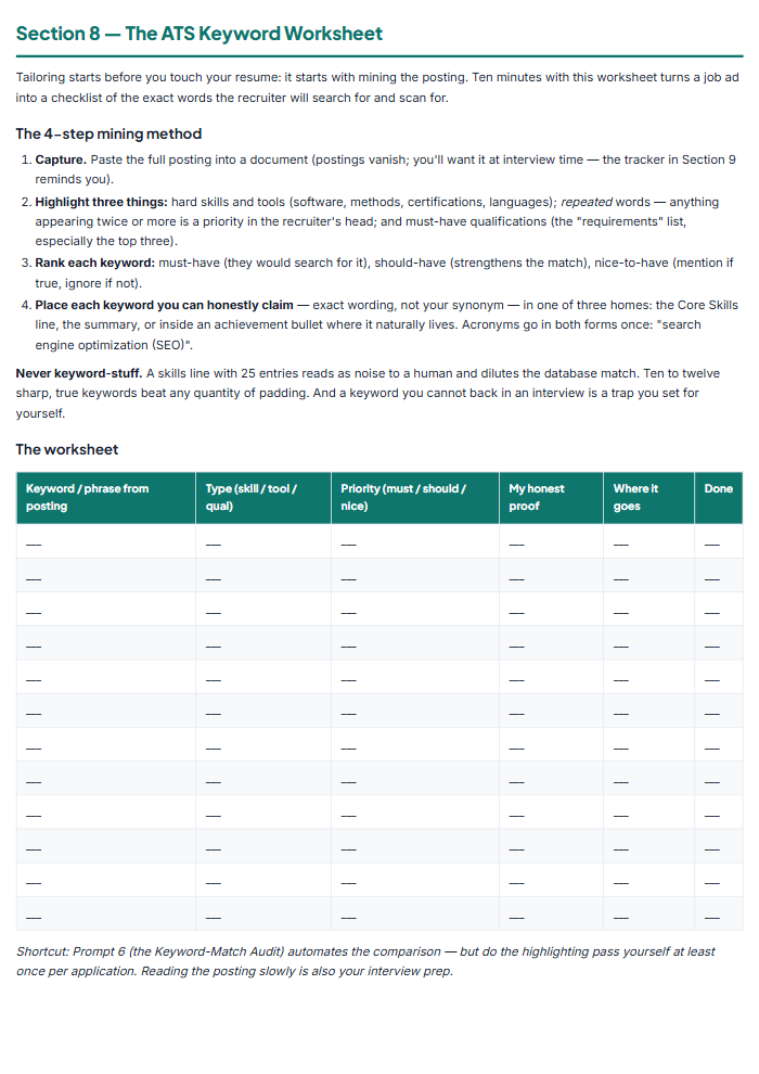 Resume Template & Cover Letter Kit + AI Resume Prompts โ sample page 3