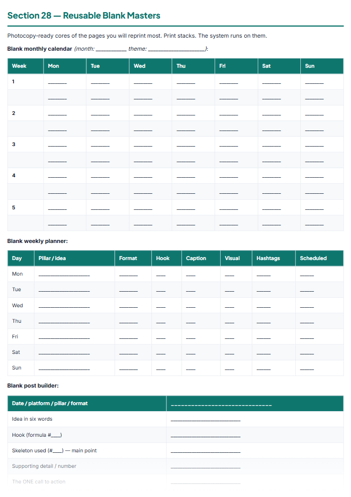 Social Media Content Calendar & Post Planner (Printable PDF) โ sample page 1