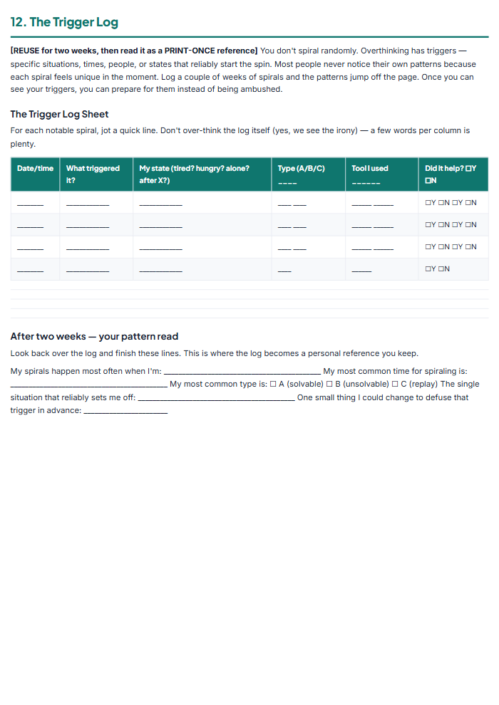 Stop Overthinking Workbook: Worry-to-Decision System (PDF) — sample page 2