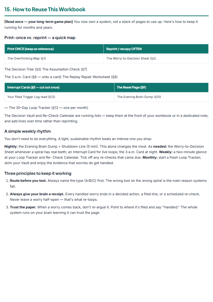 Stop Overthinking Workbook: Worry-to-Decision System (PDF) — sample page 3