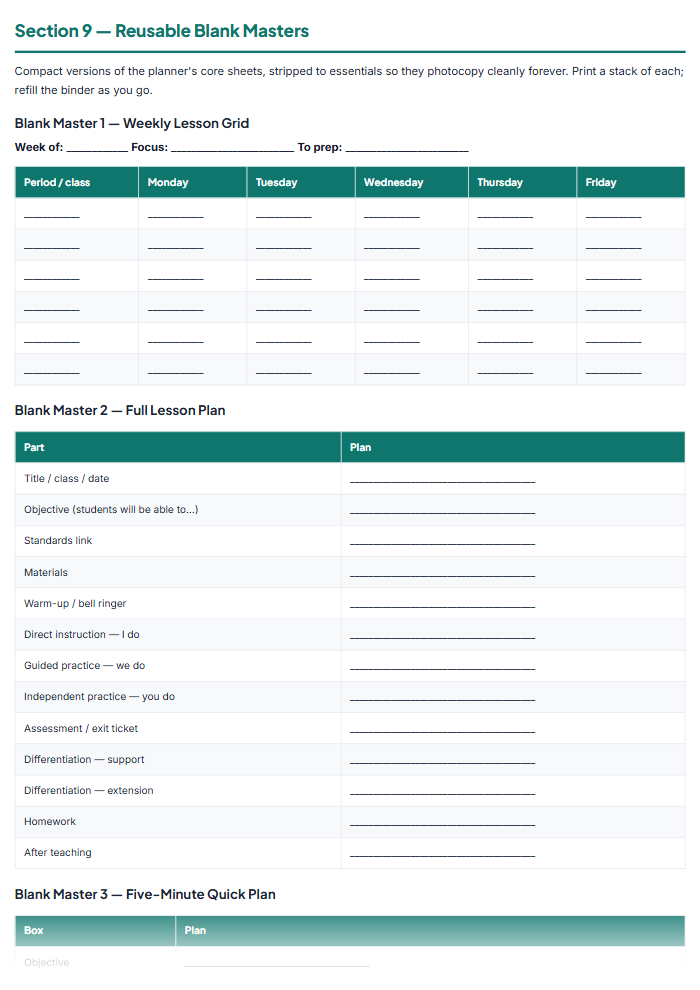 Teacher Planner Printables: Lesson Plans & Substitute Binder — sample page 1