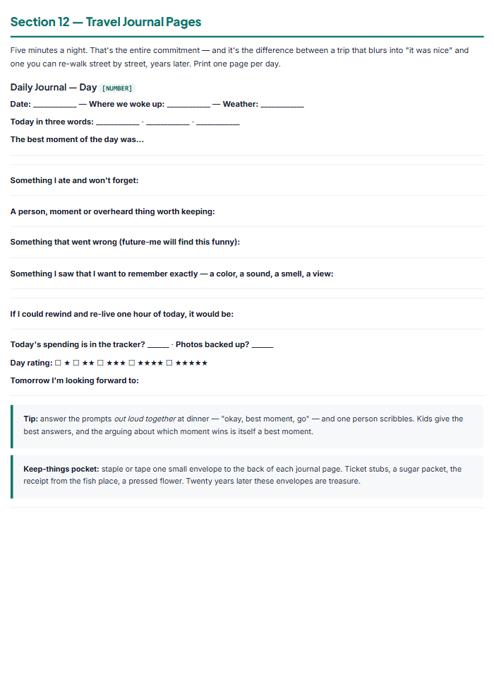 Travel Itinerary Template & Planner Pack — Printable PDF — sample page 3
