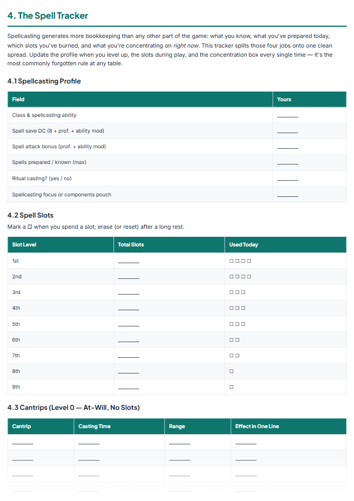 TTRPG Character Sheets & Campaign Planner (5E-Compatible) โ sample page 2