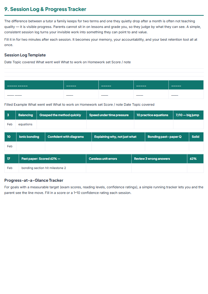 Tutor Onboarding Toolkit: Intake Forms & Parent Scripts — sample page 1