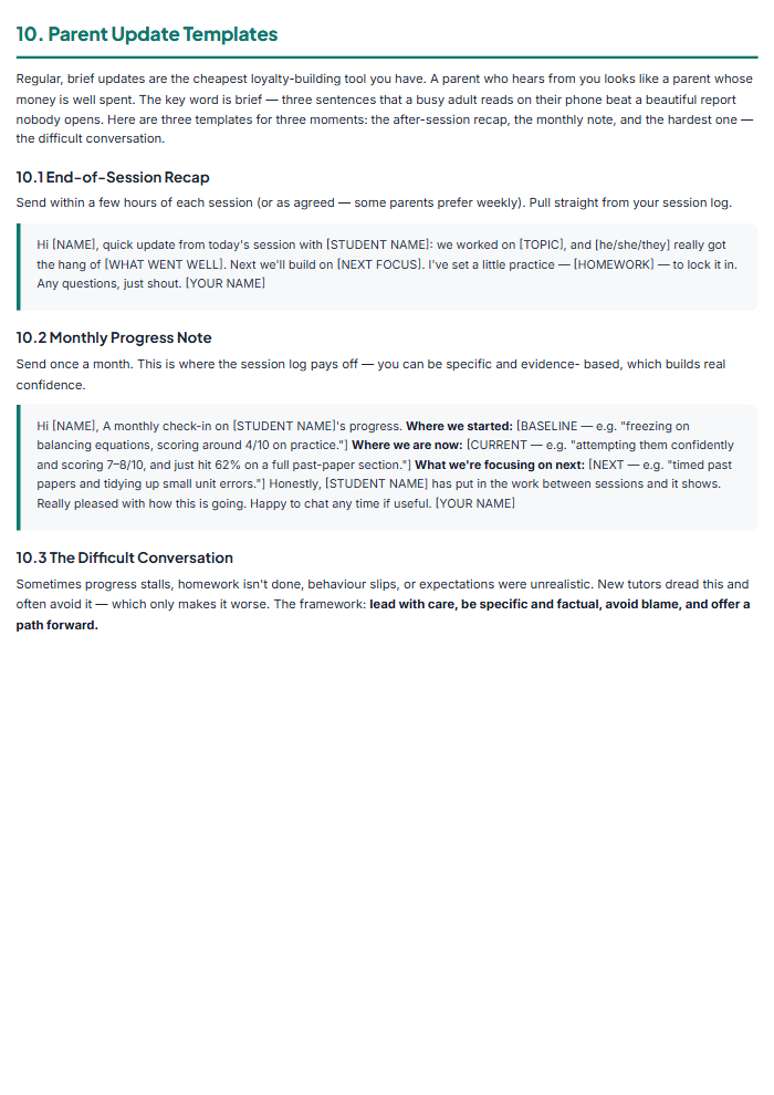 Tutor Onboarding Toolkit: Intake Forms & Parent Scripts — sample page 3