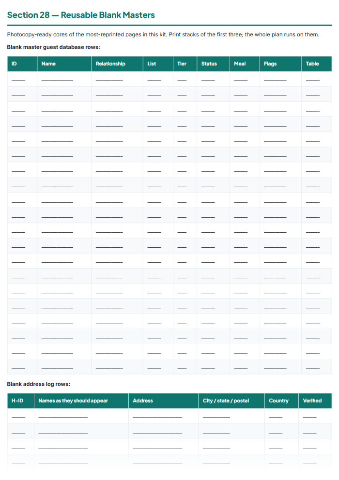 Wedding Guest List, Seating Chart & Budget Tracker (PDF) — sample page 1
