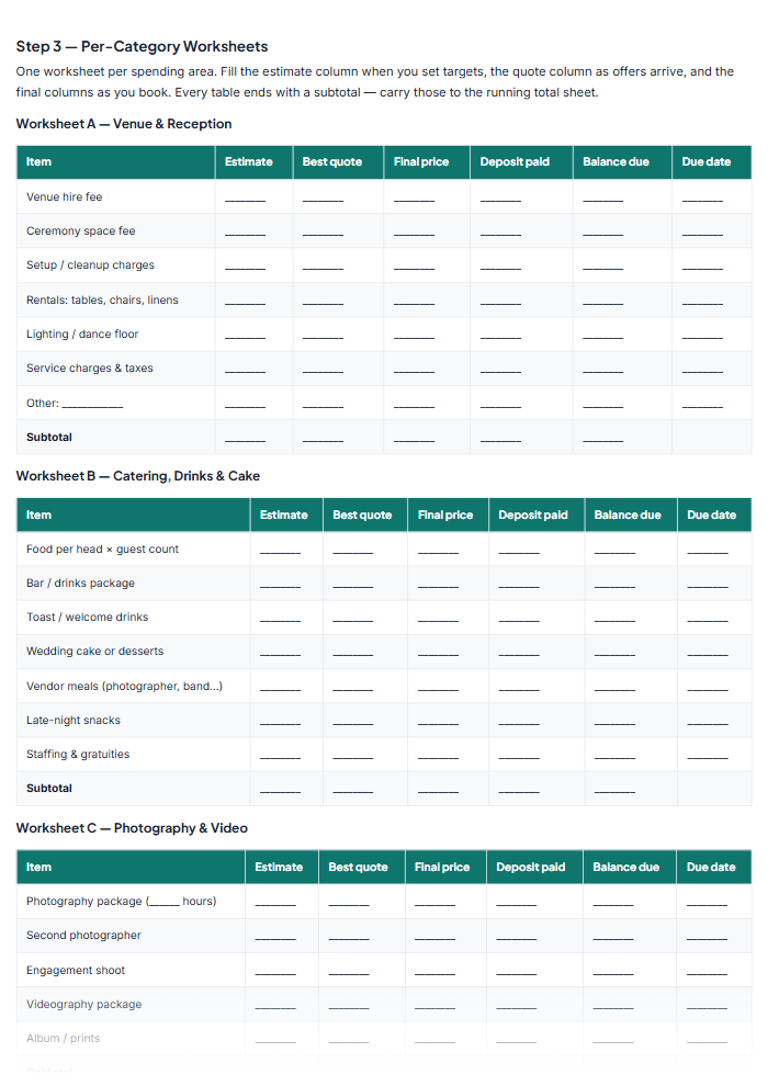 Wedding Planning Checklist & Budget Workbook (Printable PDF) โ sample page 1