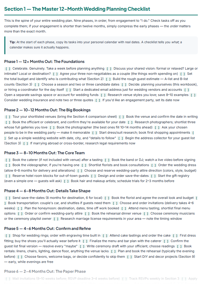 Wedding Planning Checklist & Budget Workbook (Printable PDF) โ sample page 2