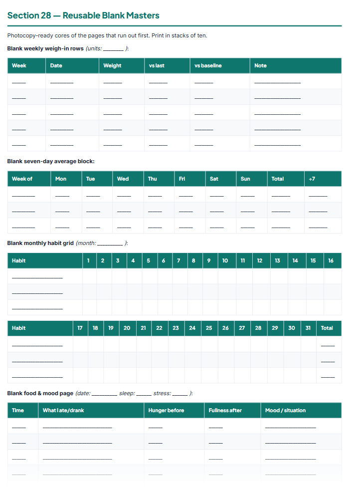 Weight Loss Tracker & Habit Journal Printables (PDF) — sample page 1